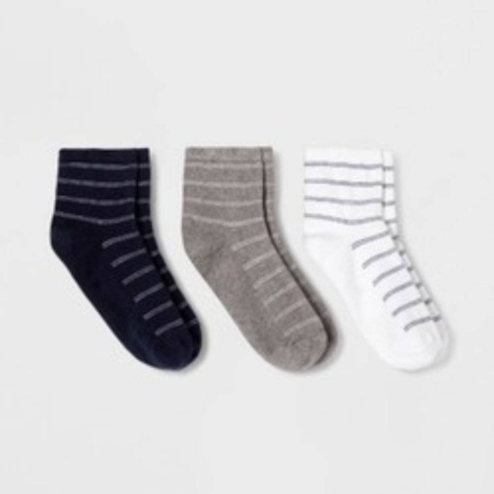 One Size Women's Mini Stripe 3 Pack Ankle Socks
